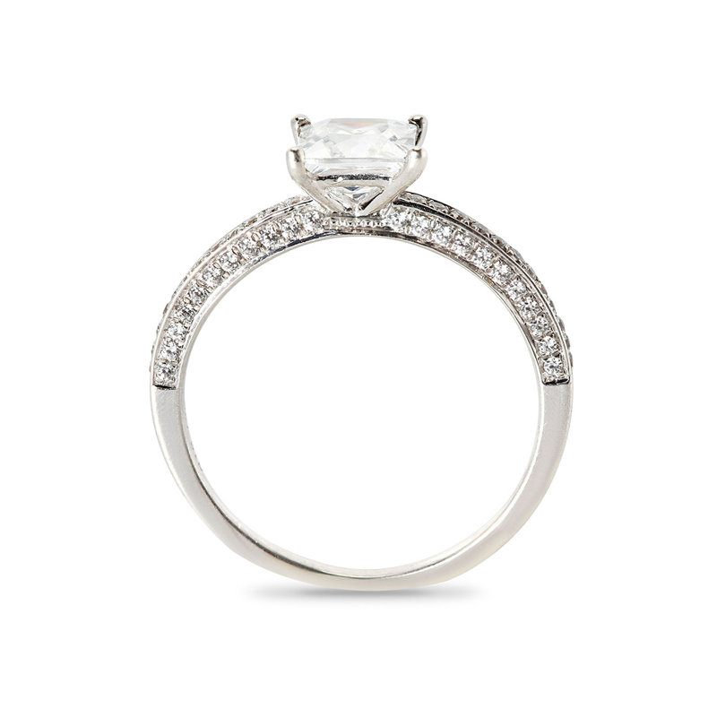 Princess Shape Pave Setting On The Inner Side  Lab Grown Diamond Engagement Ring 