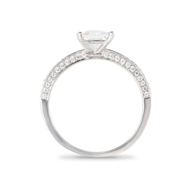 Princess Cut Pave Setting On The Inner Side of The Diamond Engagement Ring Band