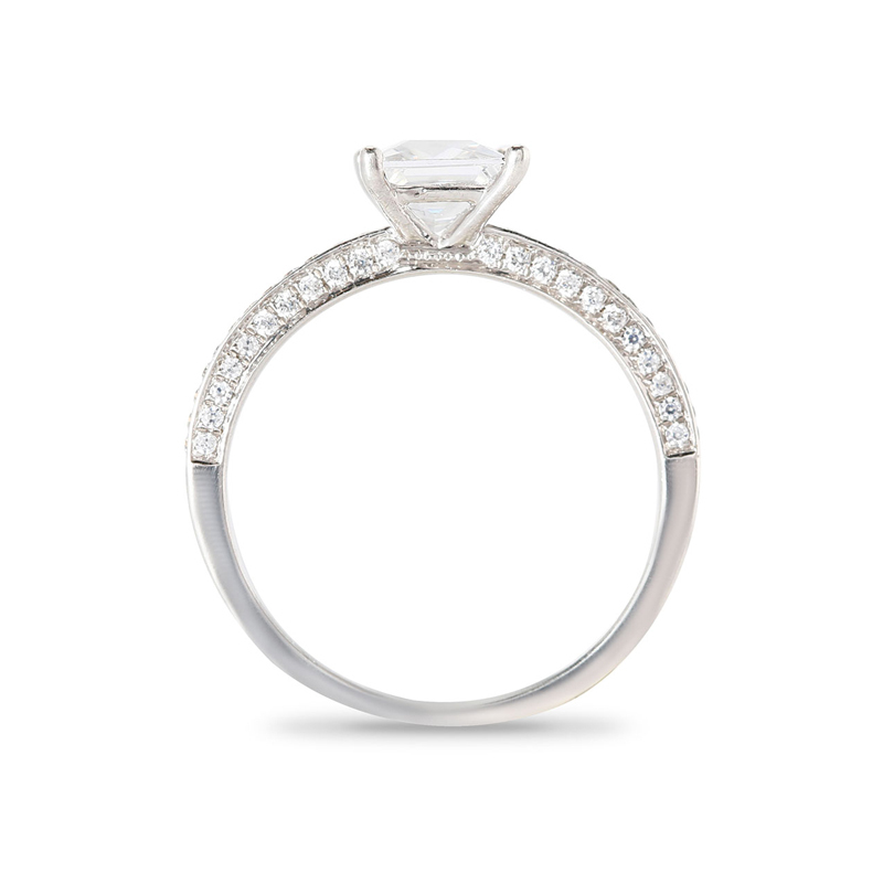 Princess Cut Pave Setting On The Inner Side Lab Grown Diamond Engagement Ring 
