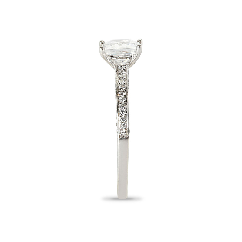 Princess Cut Pave Setting On The Inner Side Lab Grown Diamond Engagement Ring 