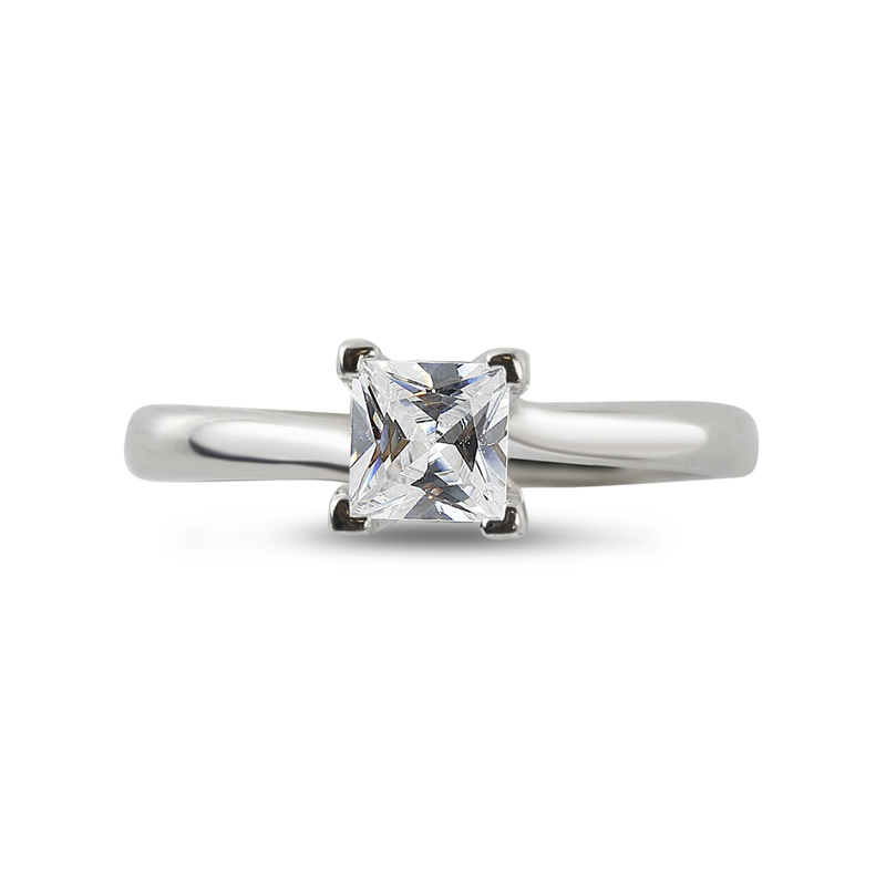 Four Claw Princess Cut Slight Twist Diamond Engagement Ring Top View