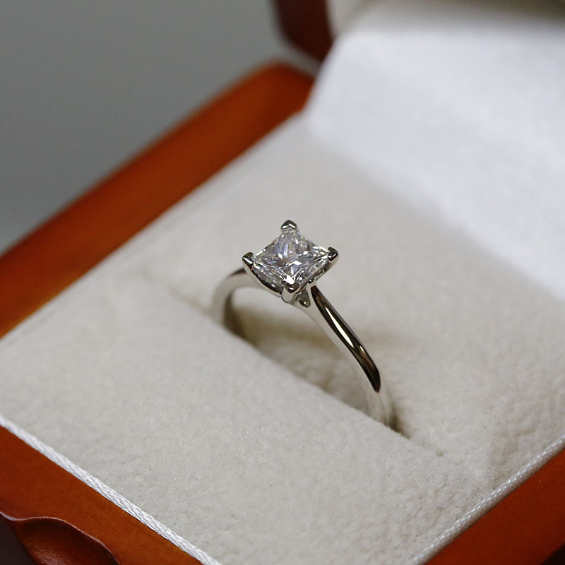 Princess Cut Lab Grown Tapered Solitaire Diamond Engagement Ring