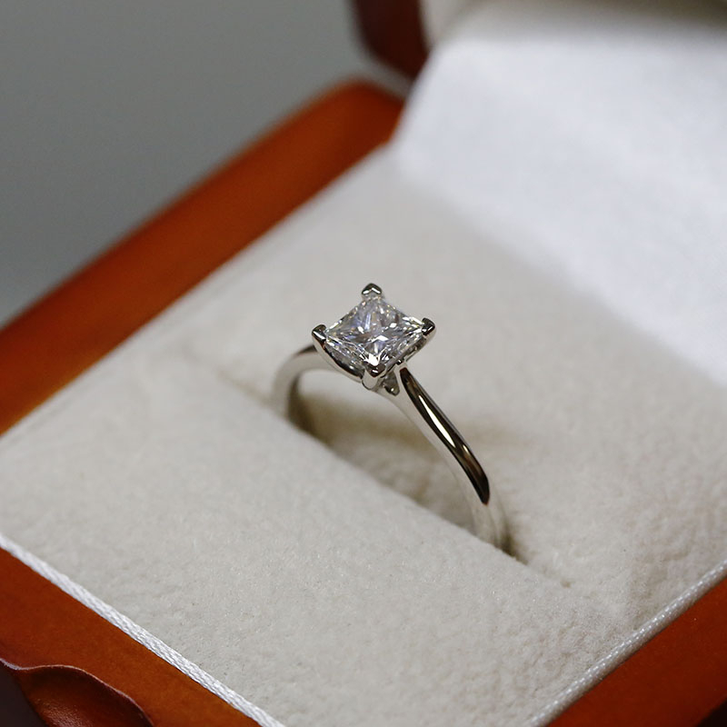 Princess Shape Lab Grown Tapered Solitaire Diamond Engagement Ring