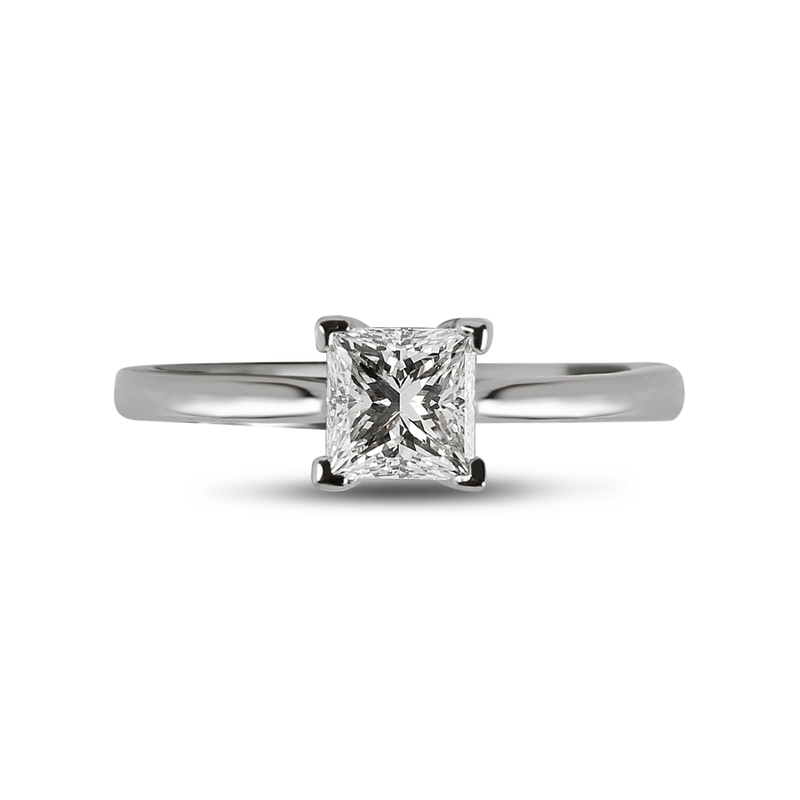 Princess Shape Tapered Solitaire Diamond Engagement Ring