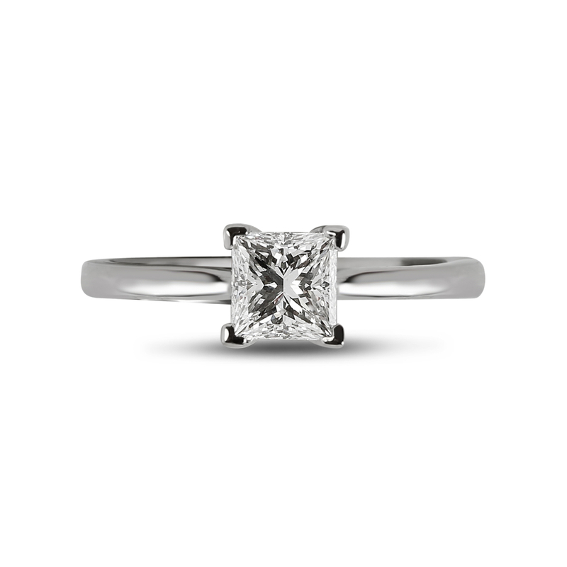 Princess Cut Lab Grown Tapered Solitaire Diamond Engagement Ring