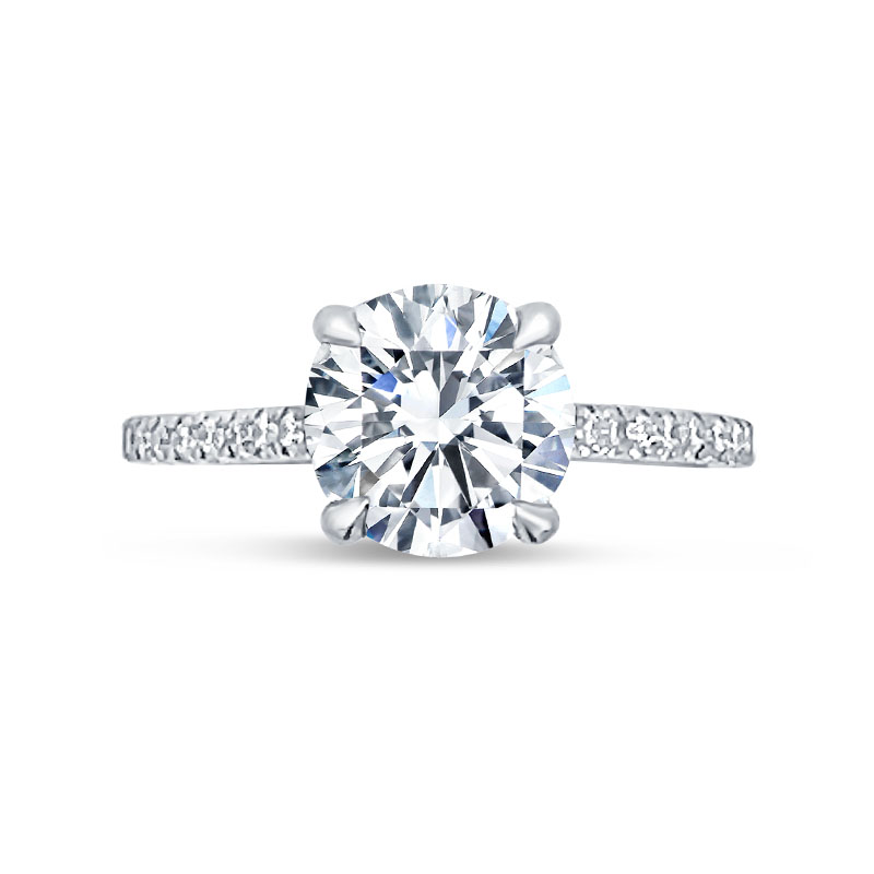 Four Claw Round Cut Claw Setting Diamond Engagement Ring Top View