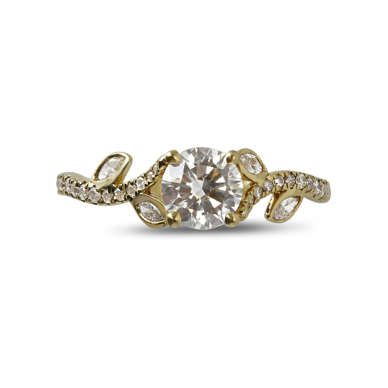 Four Marquise Band Round Diamond Engagement Ring