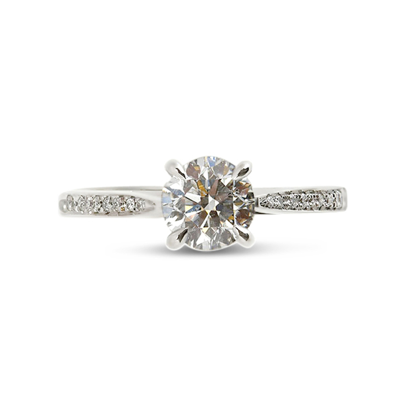 Tapered Band Pave Setting Round Diamond Engagement Ring