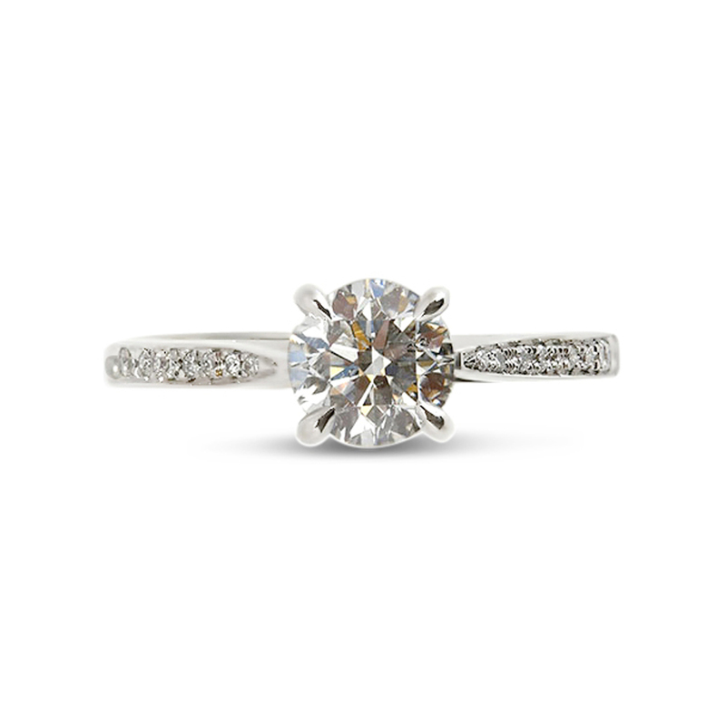 Four Claw Pave Setting Round Cut Diamond Engagement Ring Top View