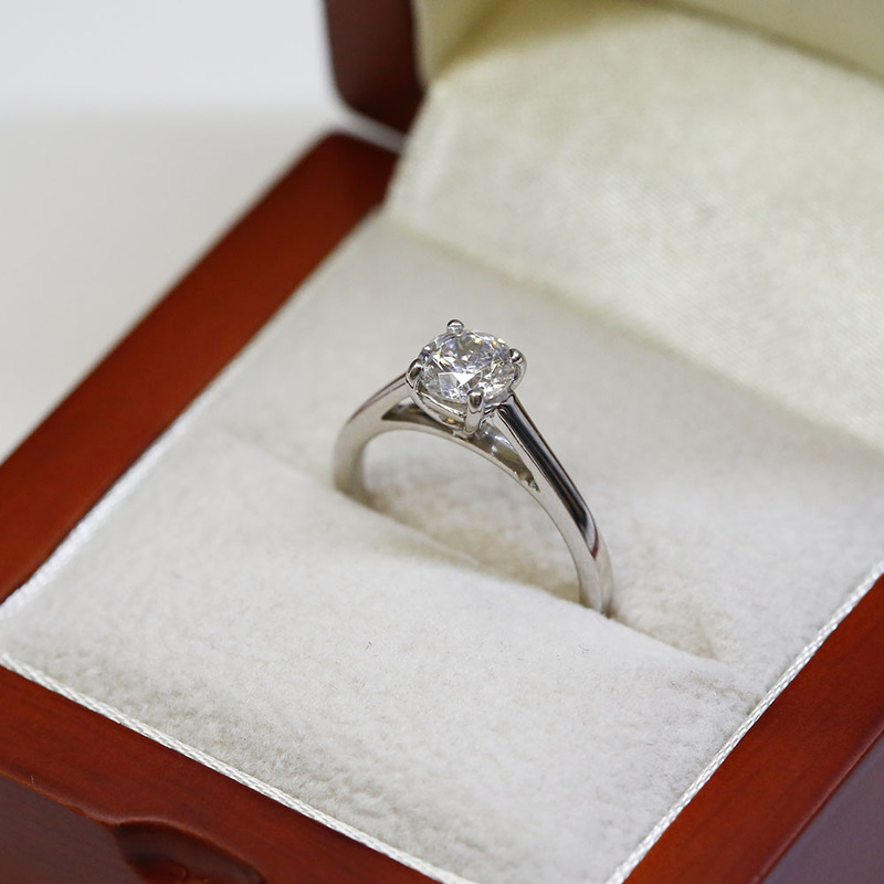 Four Claw Platinum Solitaire Round Diamond Engagement Ring