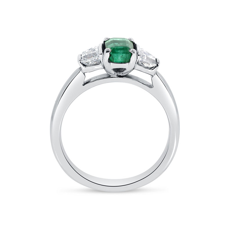 Green Emerald Trapezoid Side Diamonds Engagement Ring