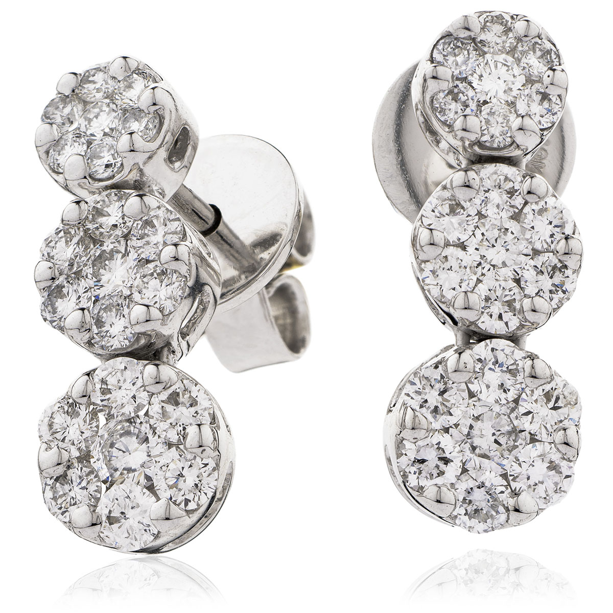 Medium 3 Round Shape Pave Diamond Drop Earring