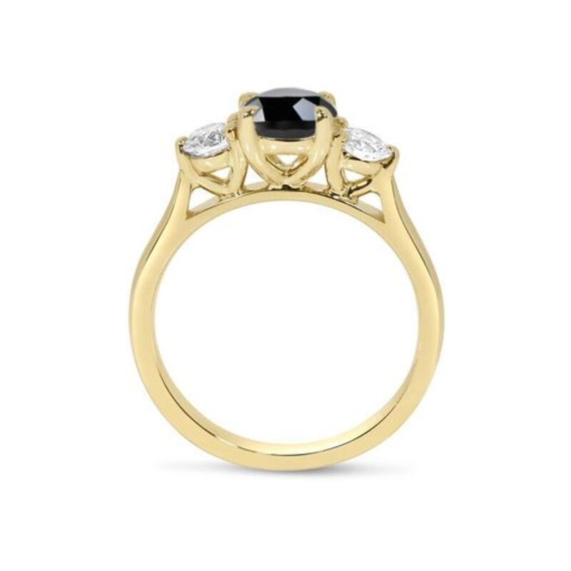 Round Cut Black Diamond Trilogy Yellow Gold Engagement Ring