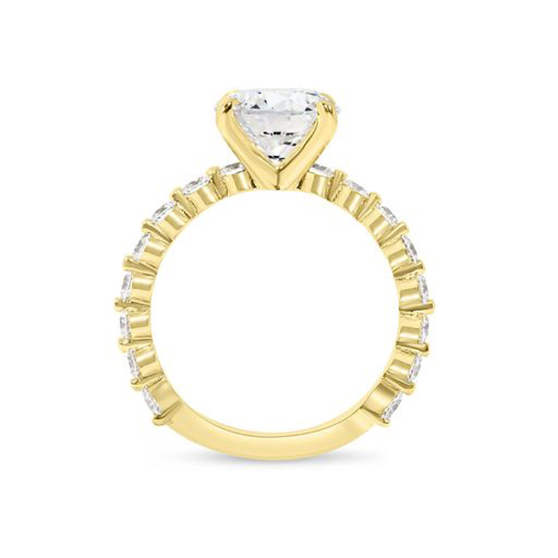 Lab Grown Yellow Gold Round Cut Shoulder Set Diamond Engagement Ring