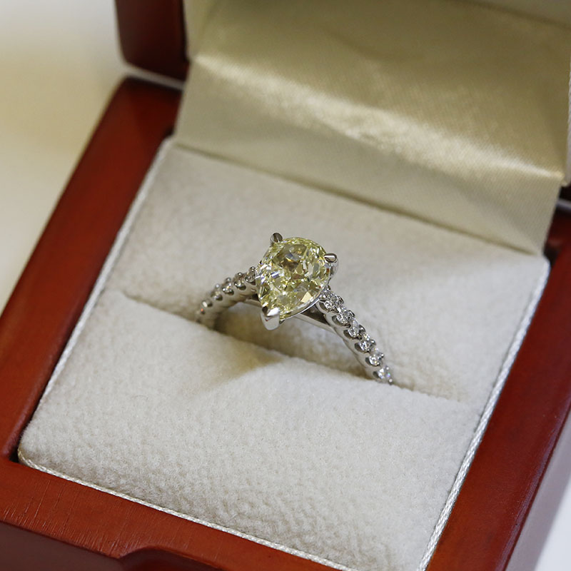 Lab Grown Yellow Pear Cut Diamond Fishtail Setting Engagement Ring