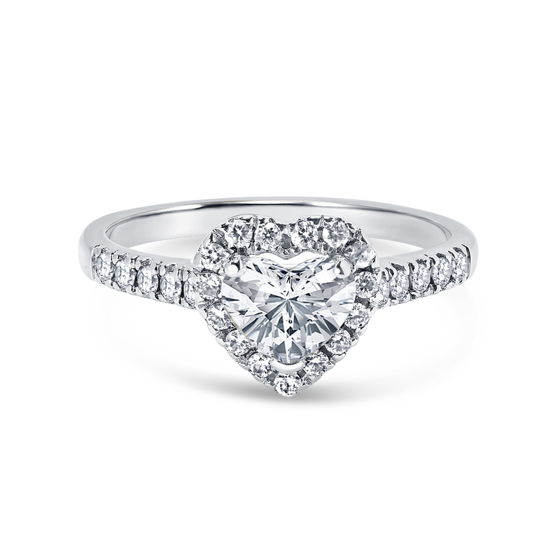 Heart Shape Micro Set Halo Diamond Engagement Ring