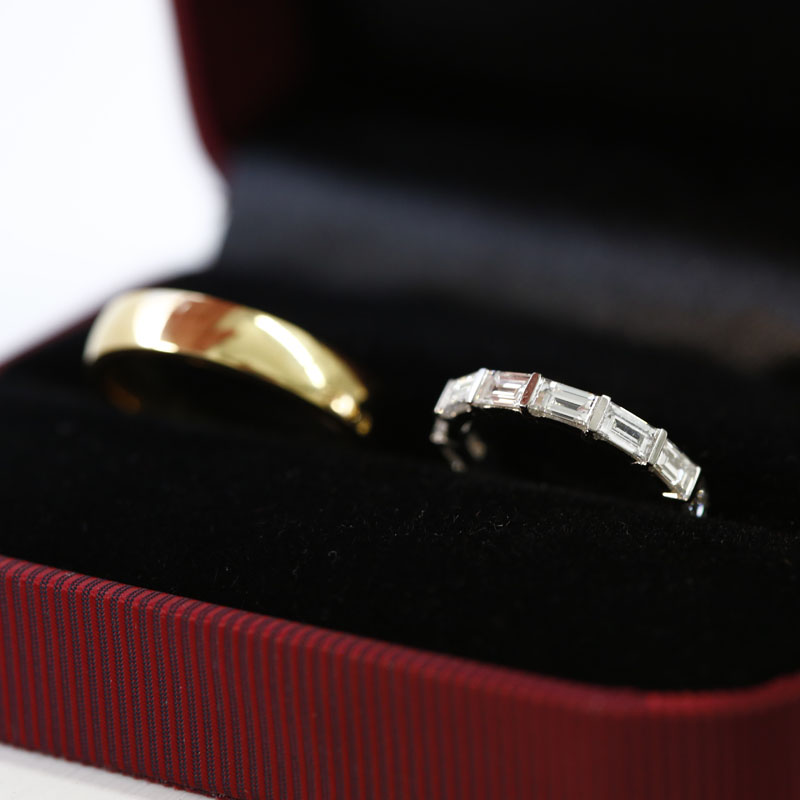 Baguette Cut Half Band Diamond Wedding Ring