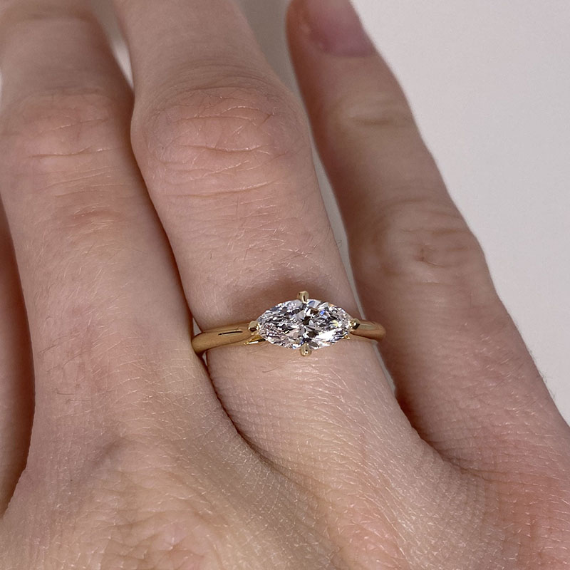 Horizontal Marquise Cut Solitaire Diamond Engagement Ring