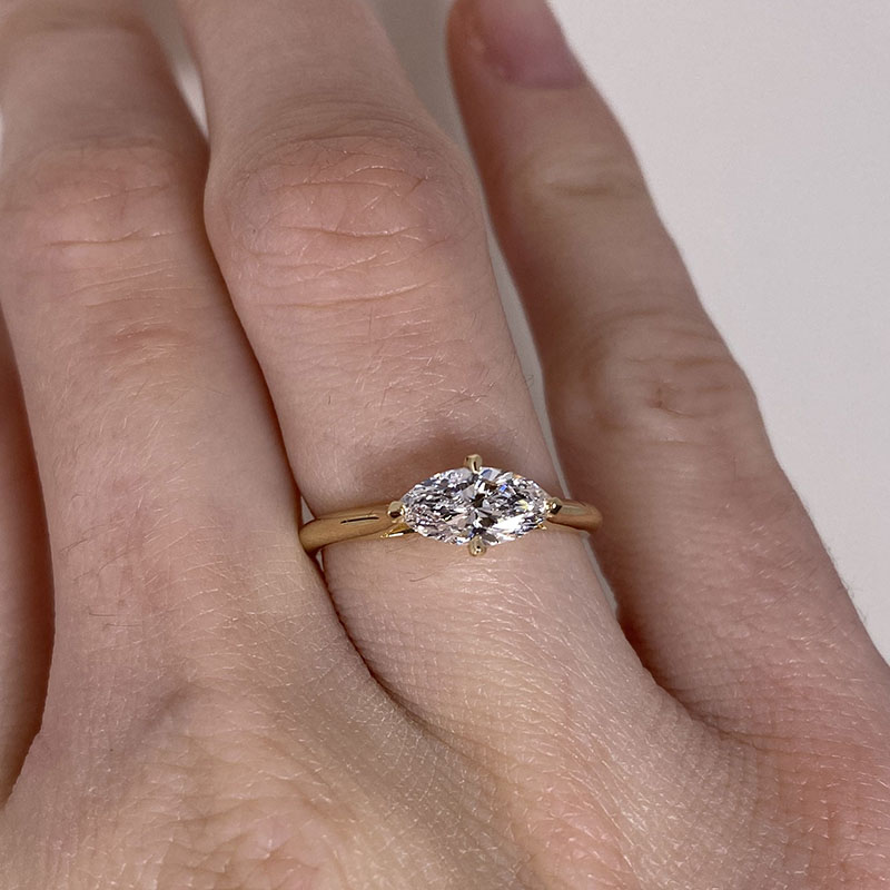 Horizontal Marquise Shape Solitaire Lab Grown Diamond Engagement Ring
