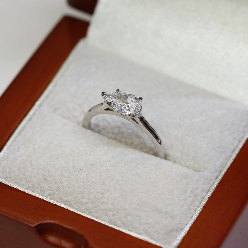 Horizontal Solitaire Pear Shape Lab Grown Diamond Engagement Ring