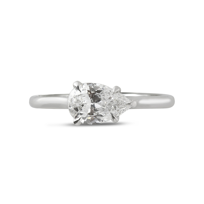 Horizontal Solitaire Pear Cut Diamond Engagement Ring