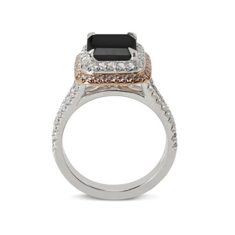 Split Shank Double Halo Emerald Cut Black Diamond Engagement Ring