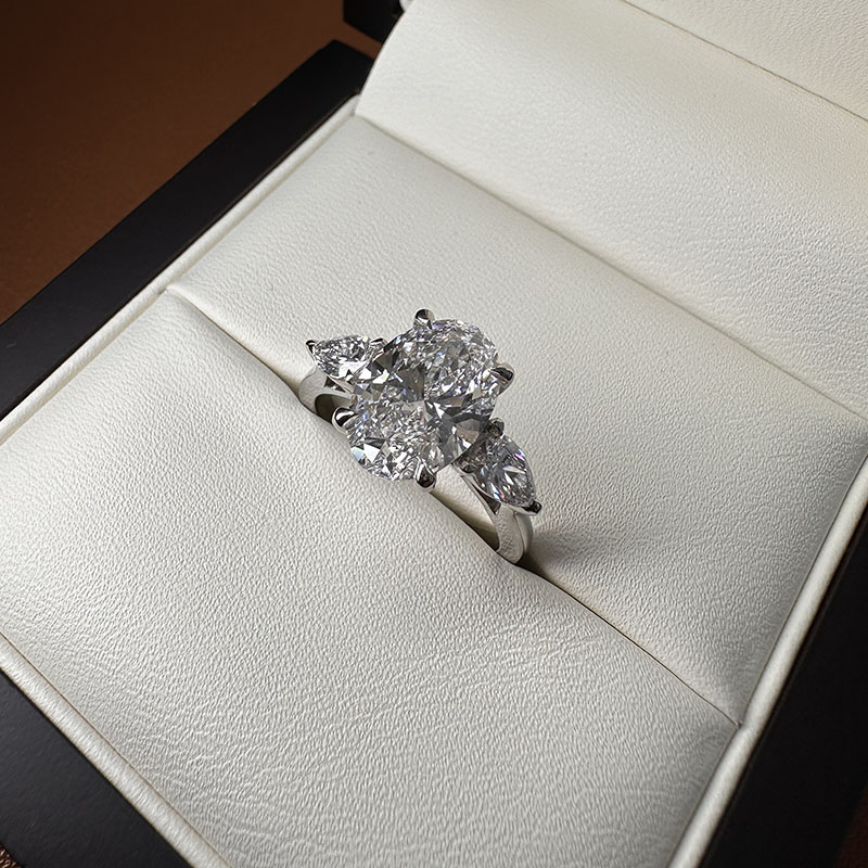 Large Oval Shape Pear Side Stones Lab Grown Diamond Engagement Ring