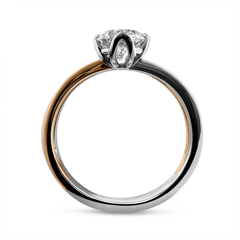 Split Shank Two Metals Round Lab Grown Diamond Engagement Ring