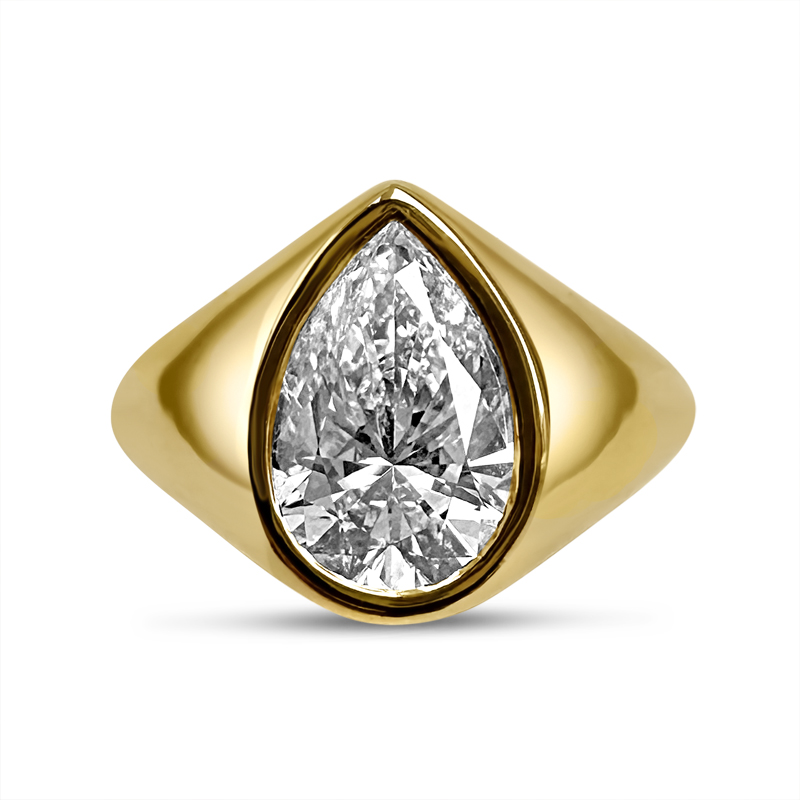 Bezel Pear Shape Signet Style Diamond Engagement Ring 