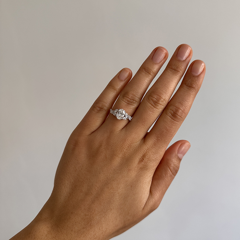 Oval Shape Marquise Side Lab Grown Diamond Engagement Ring