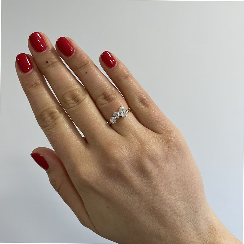Pear Shape Multi Stones Round Diamond Lab Grown Engagement Ring