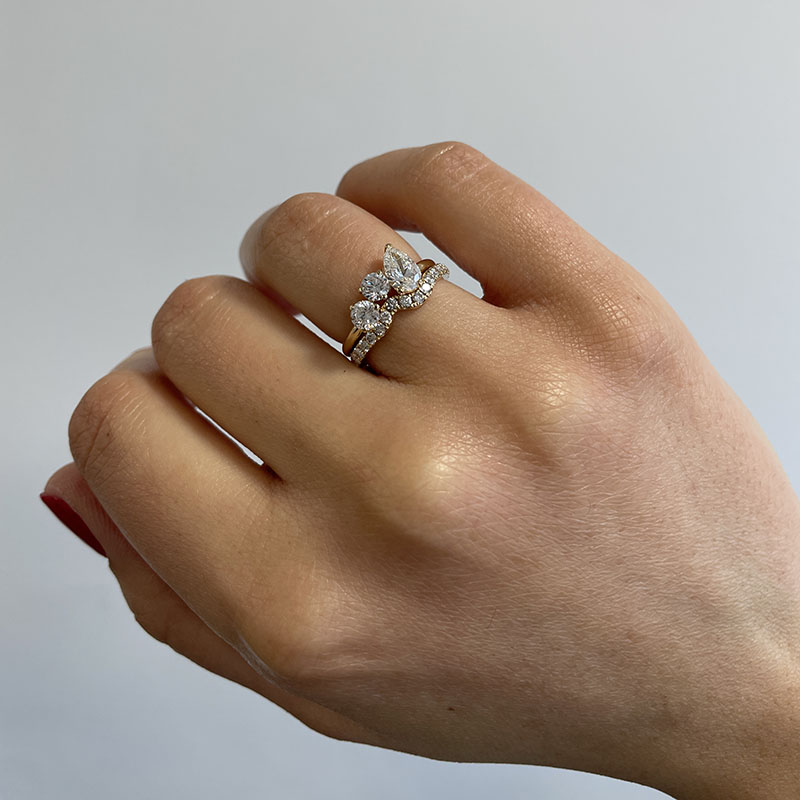 Three stone engagement ring wedding band on sale