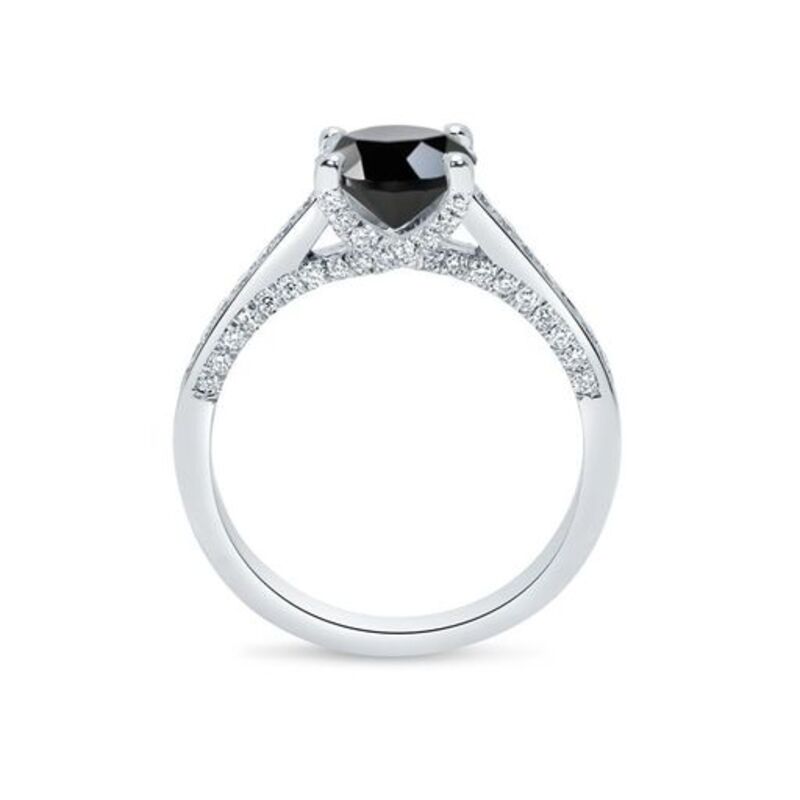 Twist Bridge Set Round Black Diamond Engagement Ring