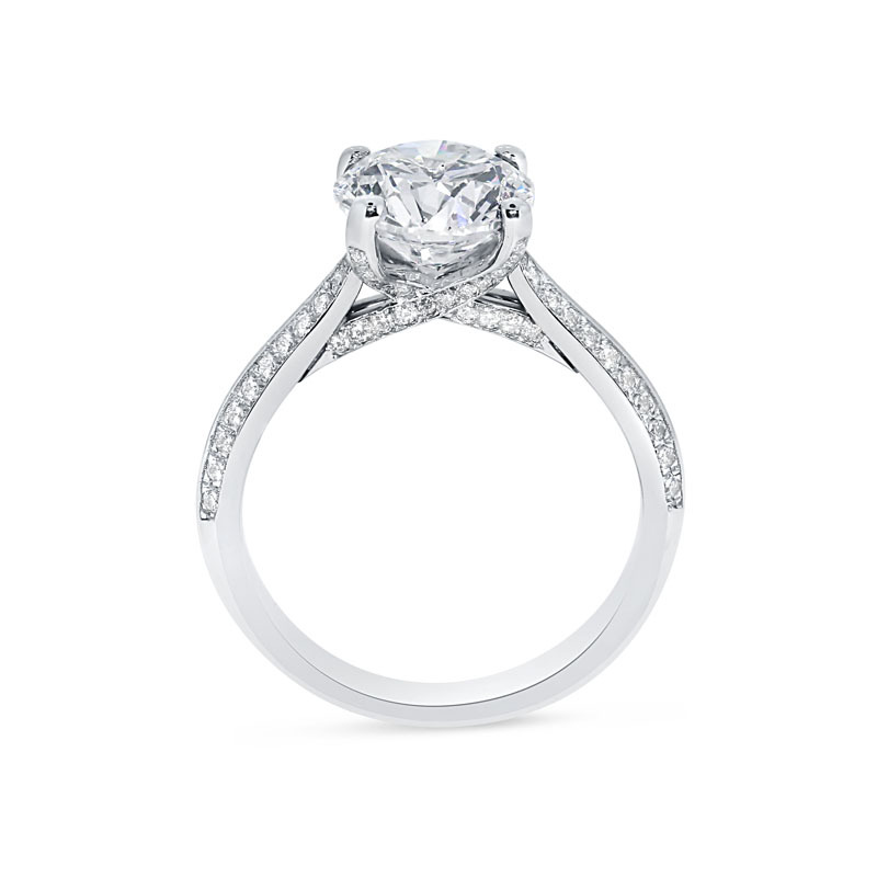 Knife Edge Bridge Pave Set Round Diamond Engagement Ring Reve