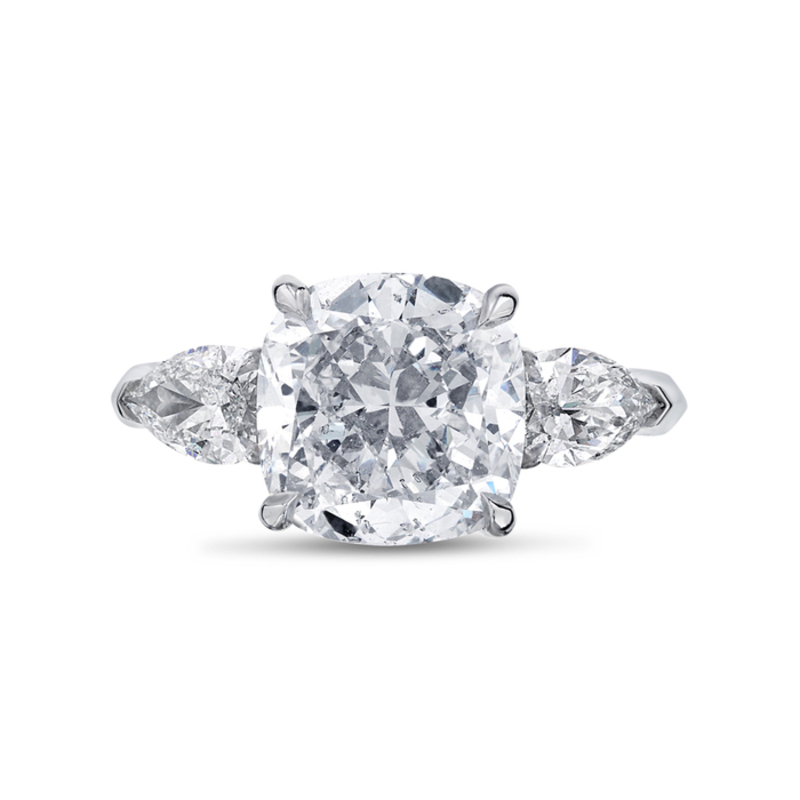 Large Cushion Cut Pear Side Stones Diamond Engagement Ring