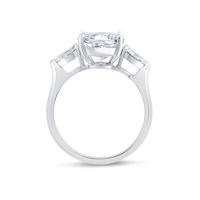 Large Cushion Cut Pear Side Stones Diamond Engagement Ring