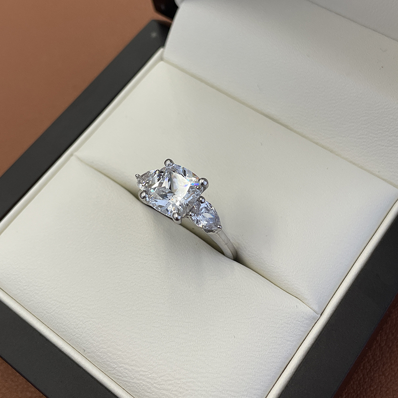 Large Cushion Shape Pear Side Stones Diamond Engagement Ring