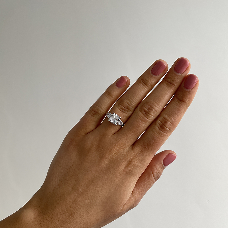 Large Cushion Cut Pear Side Stones Diamond Engagement Ring