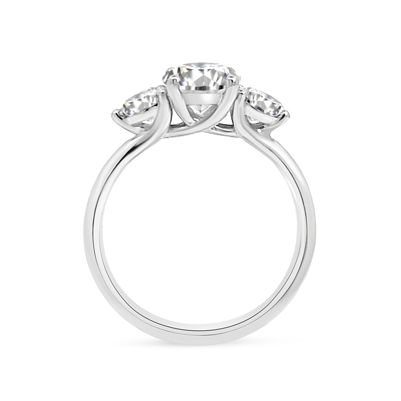 Oval Side Rounds Crossed Trilogy Diamond Engagement Ring