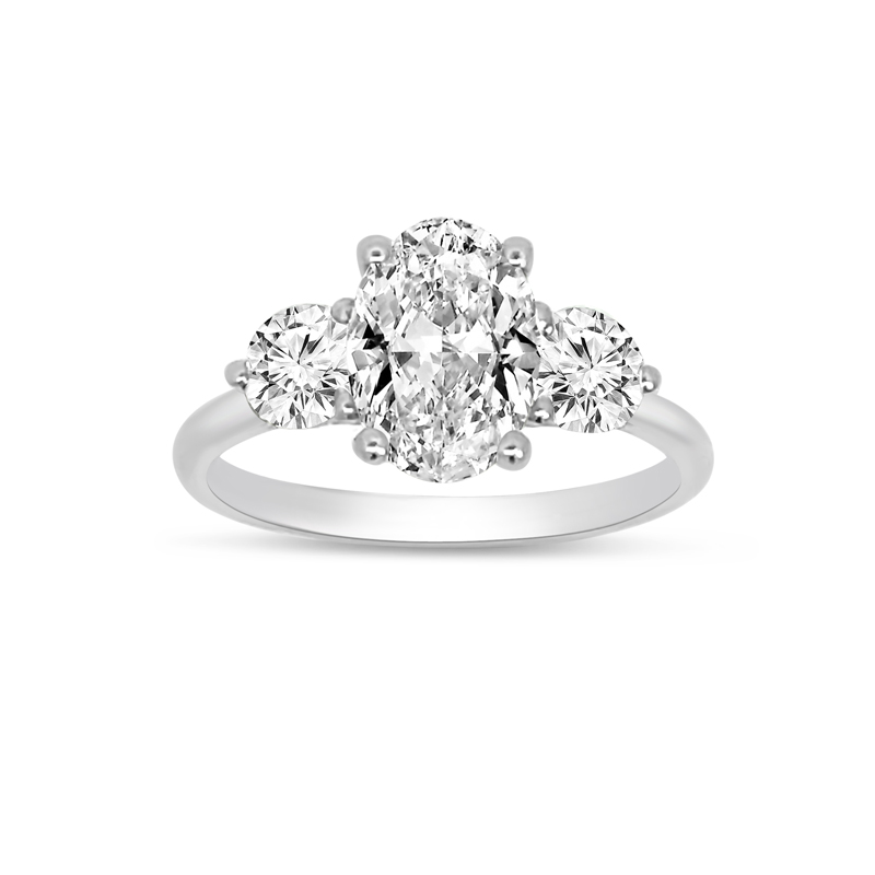 Oval Side Rounds Crossed Trilogy Diamond Engagement Ring