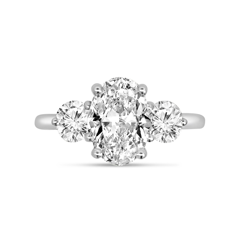 Oval Side Rounds Crossed Trilogy Diamond Engagement Ring
