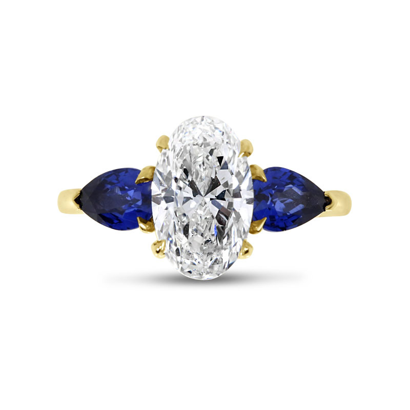 Large Oval Sapphire Pear Side Stones Diamond Engagement Ring