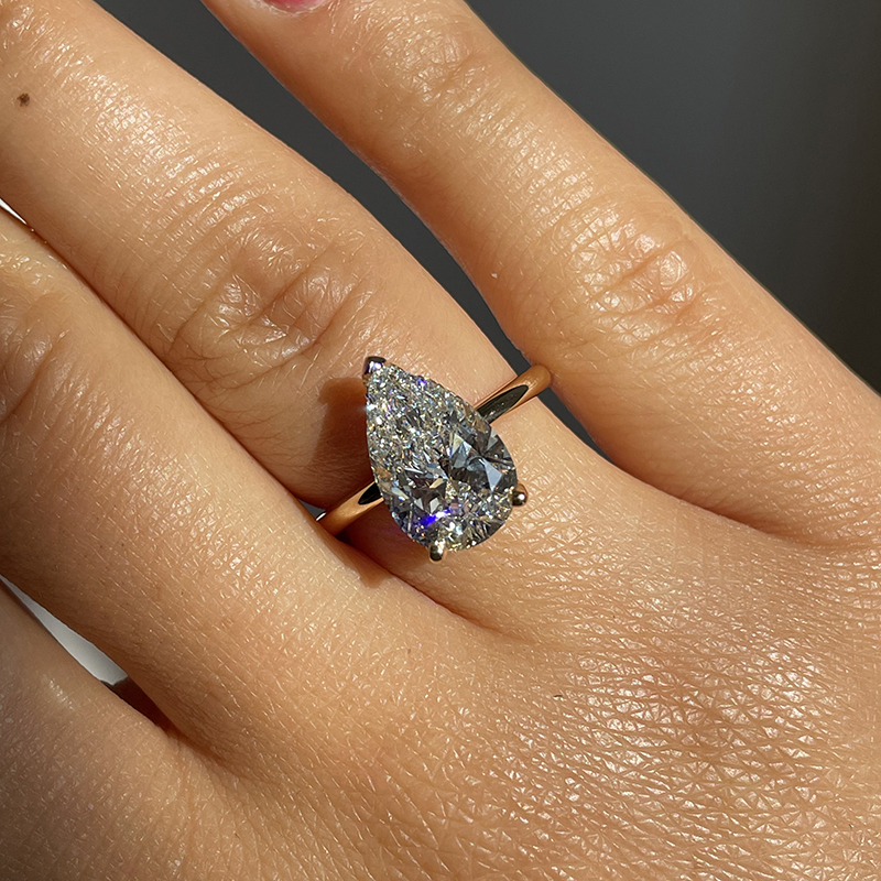 Large Pear Cut Diamond Hidden Halo Solitaire Engagement Ring