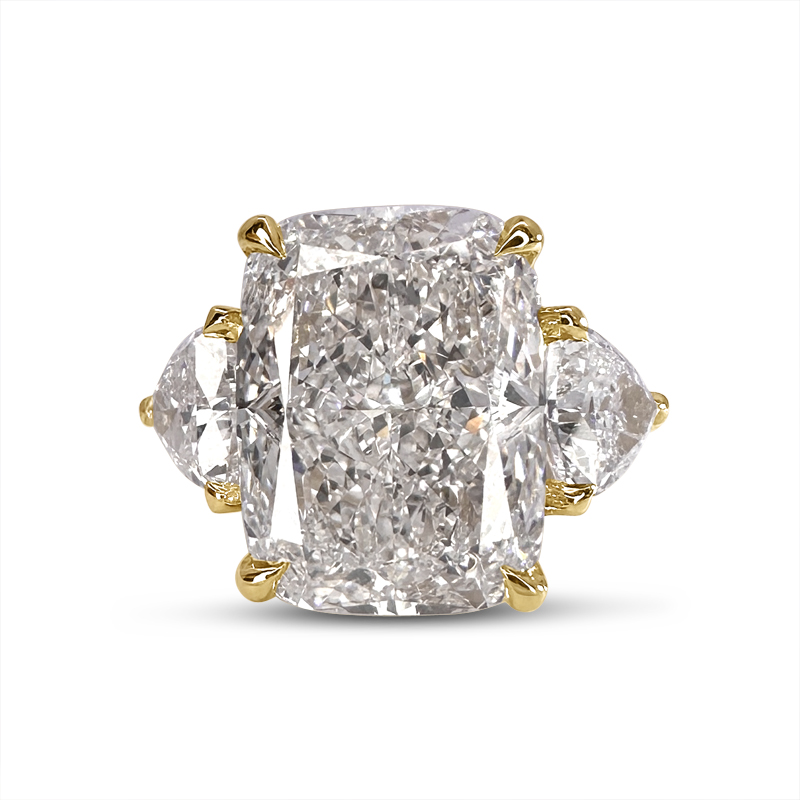 Lab Grown Elongated Cushion and Trillion Side Stone Trilogy Engagement Ring 