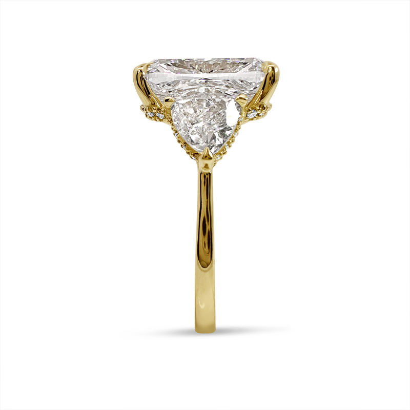Lab Grown Elongated Cushion and Trillion Side Stone Trilogy Engagement Ring 