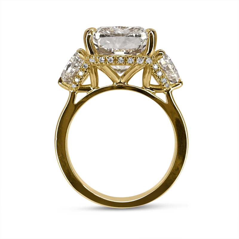 Lab Grown Elongated Cushion and Trillion Side Stone Trilogy Engagement Ring 