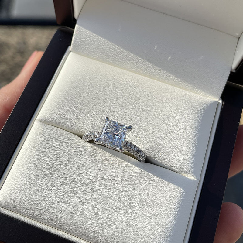 Big Princess Shape Under Halo Diamond Engagement Ring