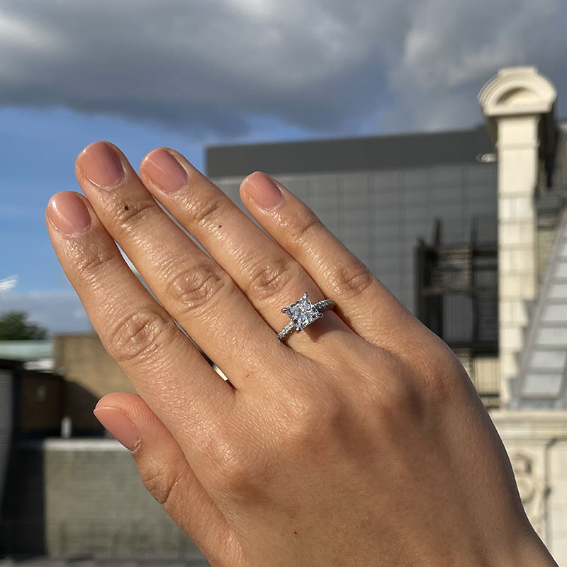 Large Princess Cut Under Halo Lab Grown Diamond Engagement Ring