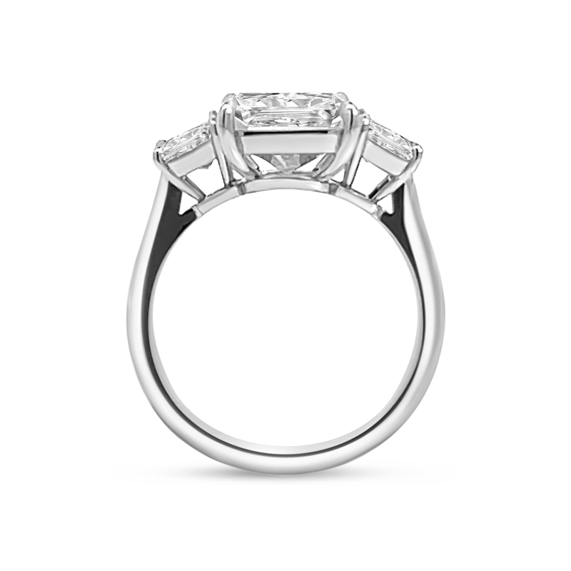 Large Radiant Cut Trapezoids Trilogy White Gold Diamond Engagement Ring