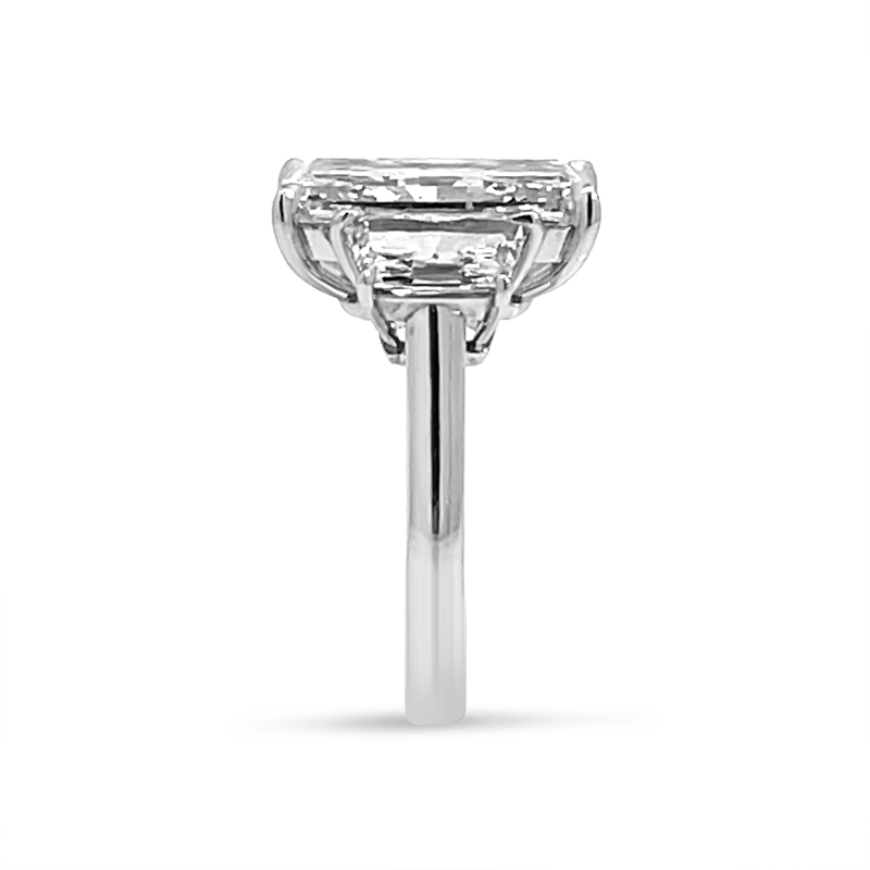 Large Radiant Cut Trapezoids Trilogy White Gold Diamond Engagement Ring
